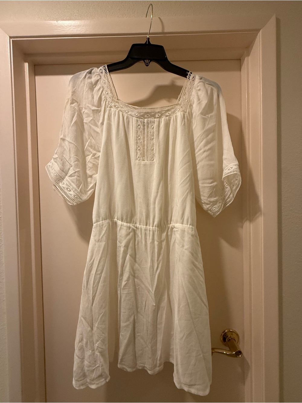 Women's White Boho lined Dress - Lightweight.  Contemporary lace Detail